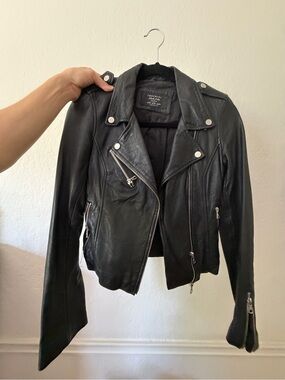 Vintage Zara Black Leather Moto Jacket